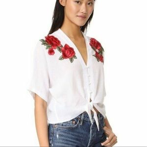 Rails Thea Rose Patch White Tie Button Front Top